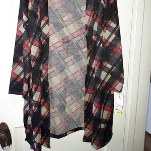 Notations Open Front Black and Red Plaid Cardigan